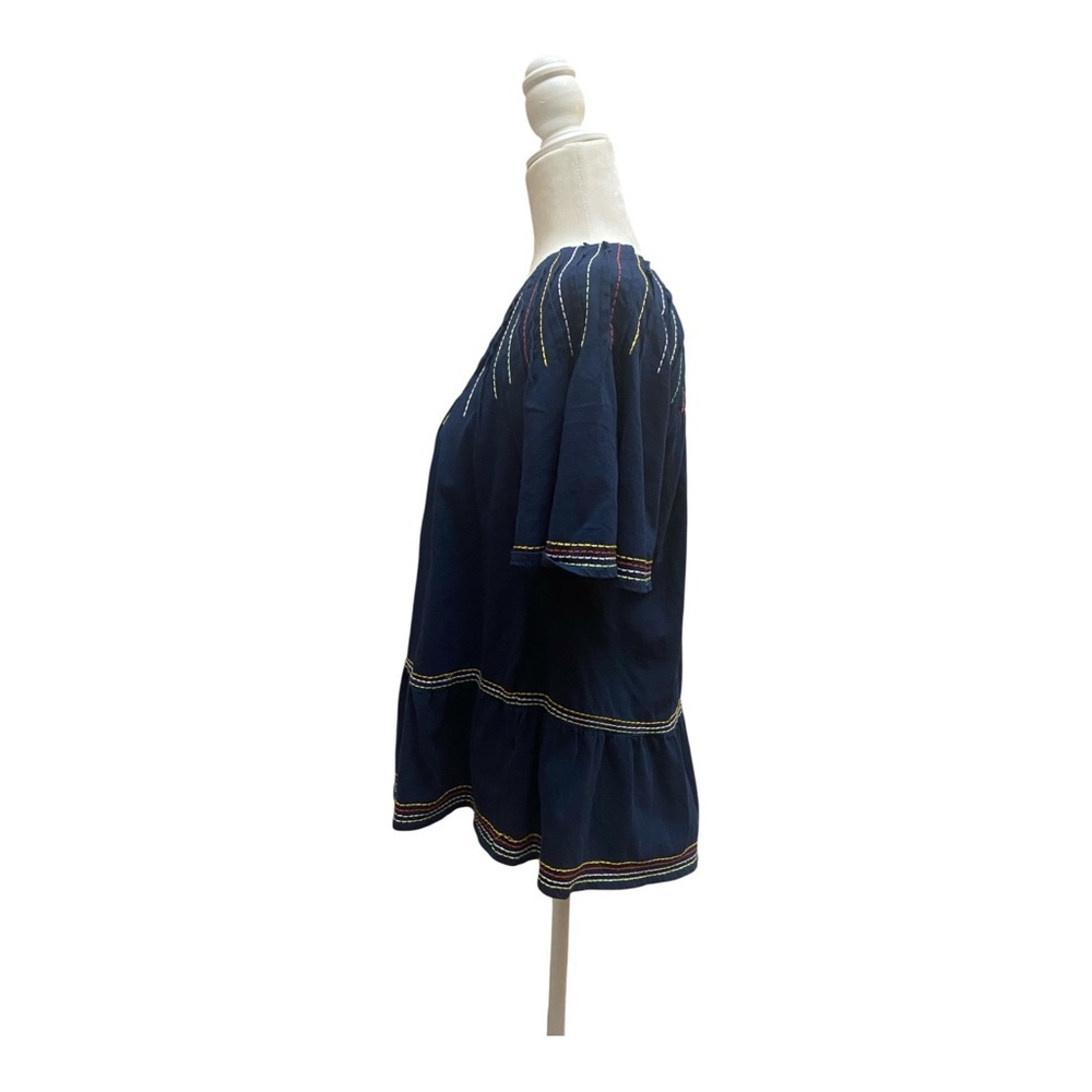 Anthropologie Maeve Chamonix Boho Swing Top Embroidered Navy Blue - Picture 4 of 9